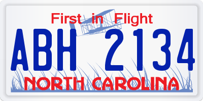 NC license plate ABH2134