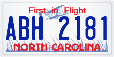 NC license plate ABH2181
