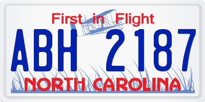 NC license plate ABH2187