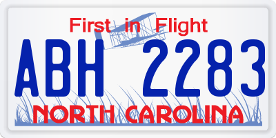 NC license plate ABH2283