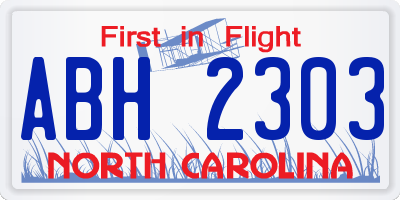 NC license plate ABH2303