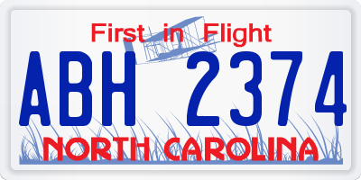 NC license plate ABH2374