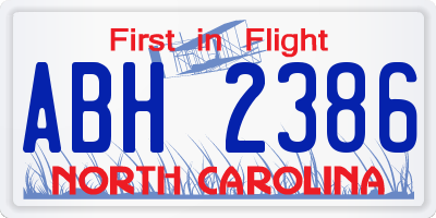 NC license plate ABH2386