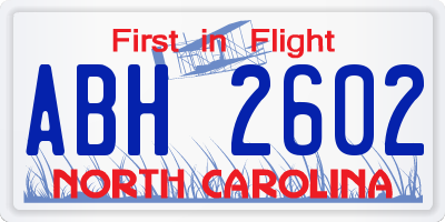 NC license plate ABH2602
