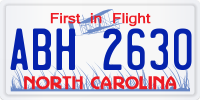 NC license plate ABH2630