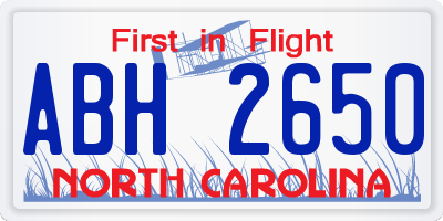 NC license plate ABH2650