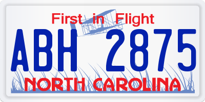 NC license plate ABH2875