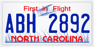 NC license plate ABH2892