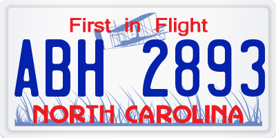 NC license plate ABH2893