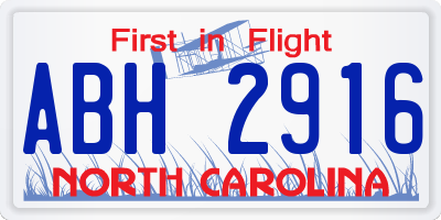 NC license plate ABH2916