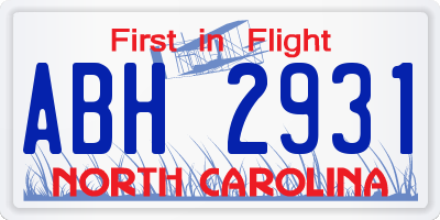 NC license plate ABH2931