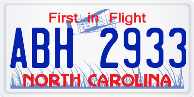 NC license plate ABH2933