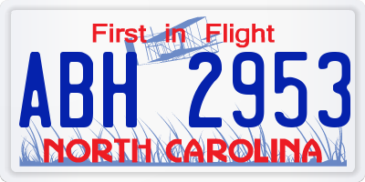 NC license plate ABH2953