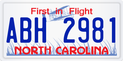 NC license plate ABH2981