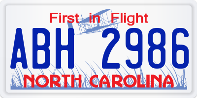 NC license plate ABH2986