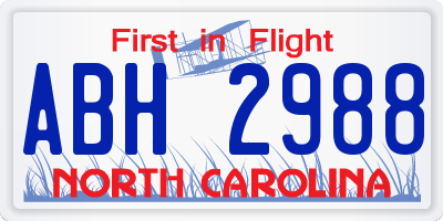 NC license plate ABH2988