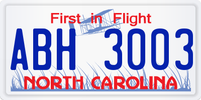 NC license plate ABH3003