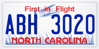 NC license plate ABH3020