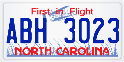 NC license plate ABH3023