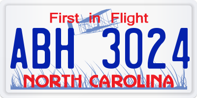 NC license plate ABH3024