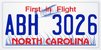 NC license plate ABH3026