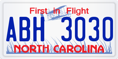 NC license plate ABH3030