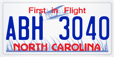 NC license plate ABH3040