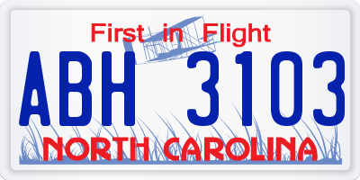 NC license plate ABH3103