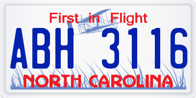 NC license plate ABH3116