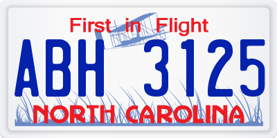 NC license plate ABH3125