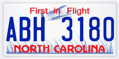 NC license plate ABH3180