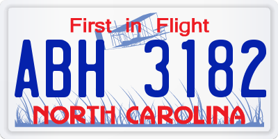 NC license plate ABH3182