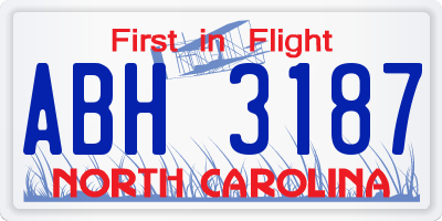 NC license plate ABH3187