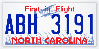 NC license plate ABH3191