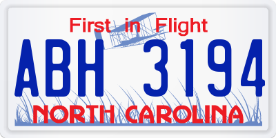 NC license plate ABH3194
