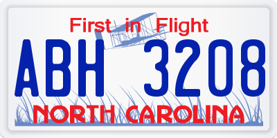 NC license plate ABH3208