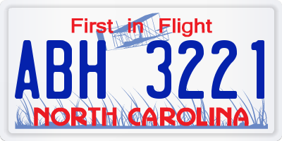 NC license plate ABH3221