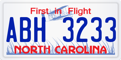 NC license plate ABH3233