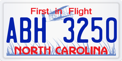 NC license plate ABH3250