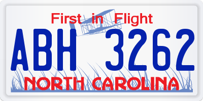 NC license plate ABH3262