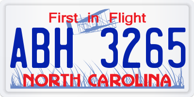 NC license plate ABH3265