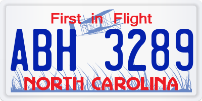 NC license plate ABH3289