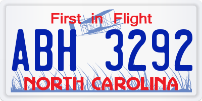 NC license plate ABH3292