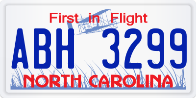 NC license plate ABH3299