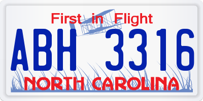 NC license plate ABH3316