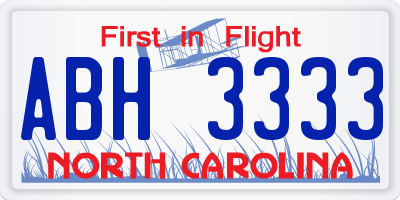 NC license plate ABH3333