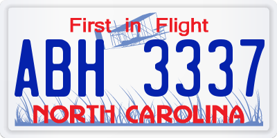 NC license plate ABH3337