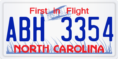 NC license plate ABH3354