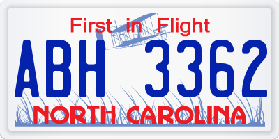 NC license plate ABH3362