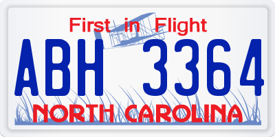 NC license plate ABH3364